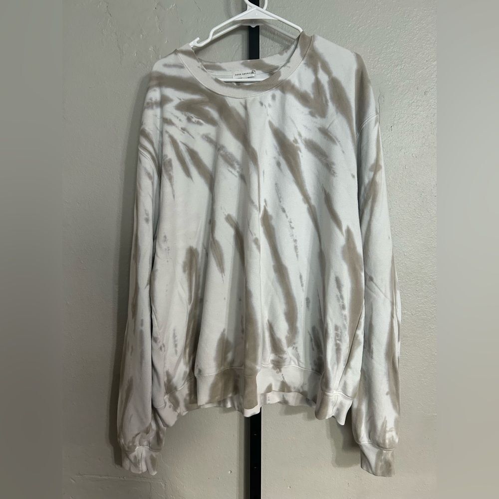 Good American Beige and White Ribbed Crewneck Sweatshirt size 3XL